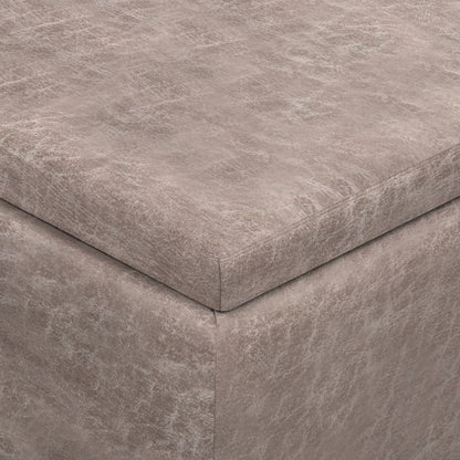 Distressed Grey Taupe Distressed Vegan Leather | Owen Tray Top Small Coffee Table Storage Ottoman
