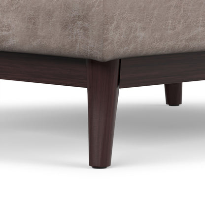 Distressed Grey Taupe Distressed Vegan Leather | Owen Tray Top Small Coffee Table Storage Ottoman