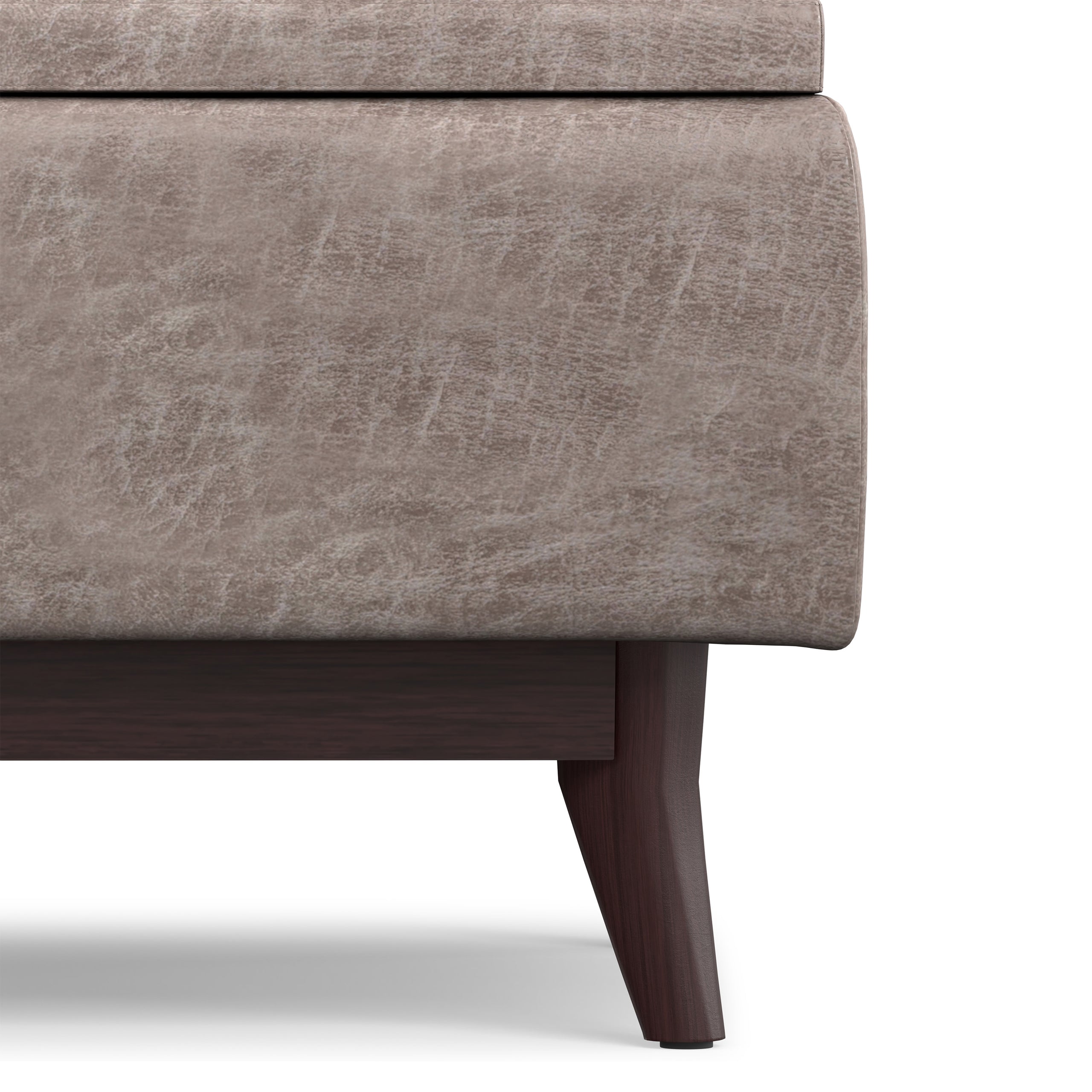 Distressed Grey Taupe Distressed Vegan Leather | Owen Tray Top Small Coffee Table Storage Ottoman