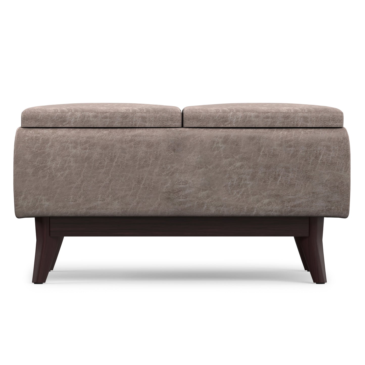 Distressed Grey Taupe Distressed Vegan Leather | Owen Tray Top Small Coffee Table Storage Ottoman