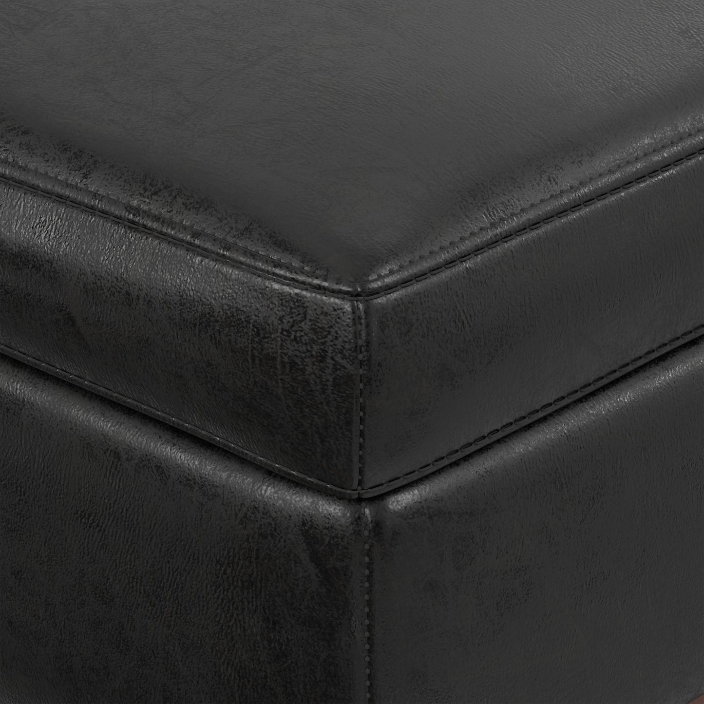Distressed Black Distressed Vegan Leather | Owen XL Square Coffee Table Storage Ottoman in Distressed Vegan Leather