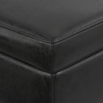 Distressed Black Distressed Vegan Leather | Owen XL Square Coffee Table Storage Ottoman in Distressed Vegan Leather