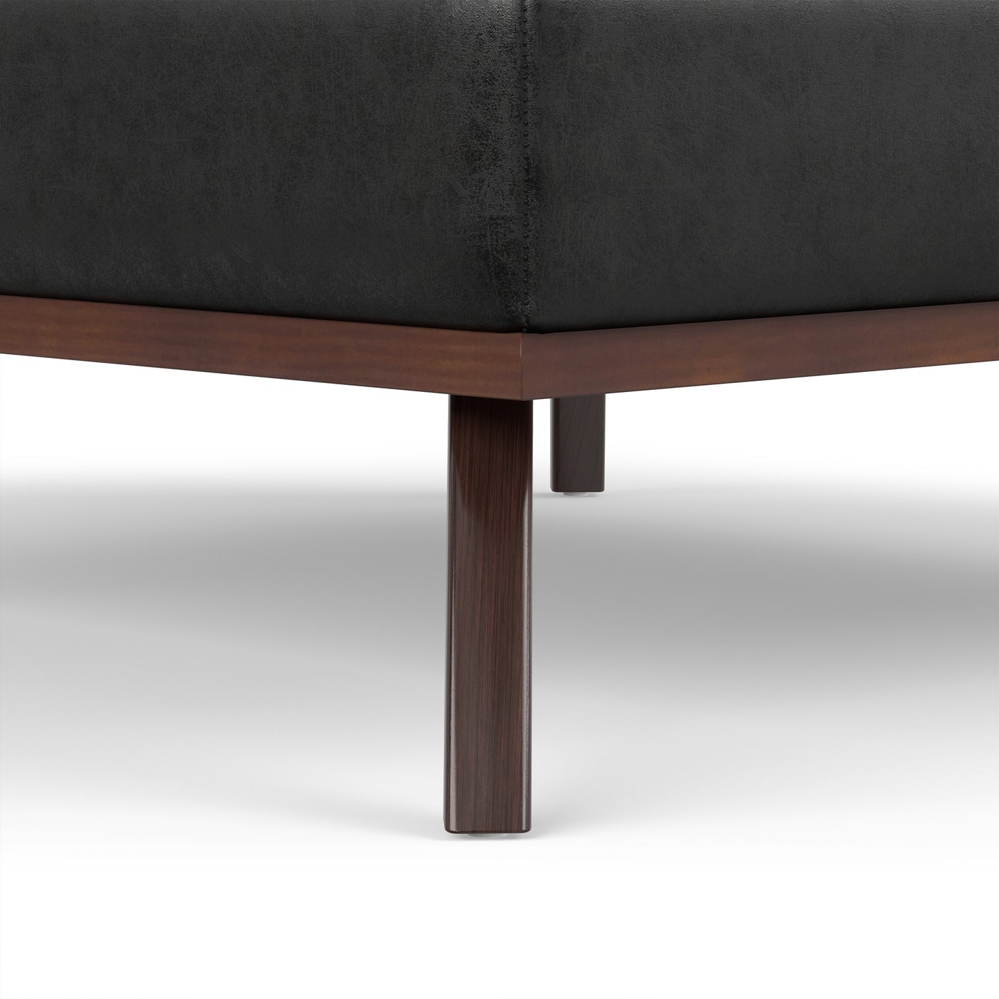 Distressed Black Distressed Vegan Leather | Owen XL Square Coffee Table Storage Ottoman in Distressed Vegan Leather