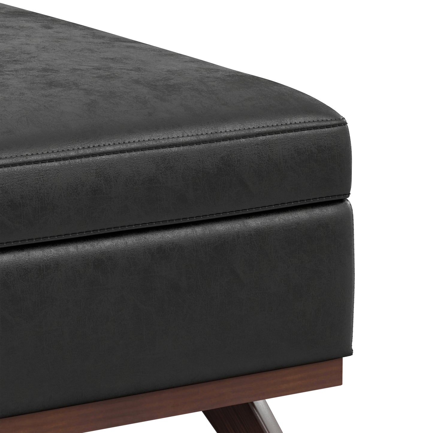 Distressed Black Distressed Vegan Leather | Owen XL Square Coffee Table Storage Ottoman in Distressed Vegan Leather