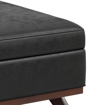 Distressed Black Distressed Vegan Leather | Owen XL Square Coffee Table Storage Ottoman in Distressed Vegan Leather