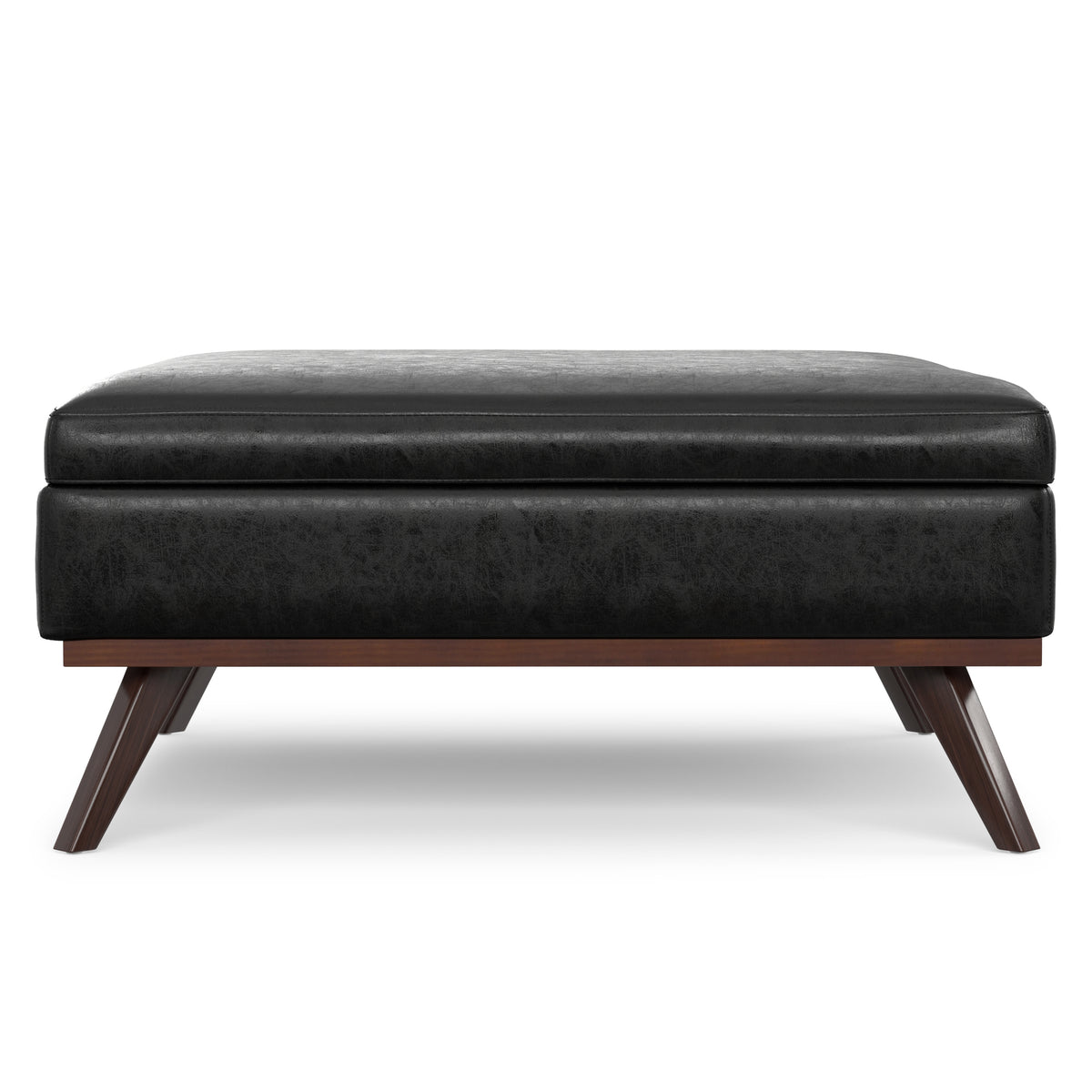 Distressed Black Distressed Vegan Leather | Owen XL Square Coffee Table Storage Ottoman in Distressed Vegan Leather