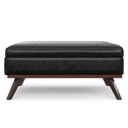 Distressed Black Distressed Vegan Leather | Owen XL Square Coffee Table Storage Ottoman in Distressed Vegan Leather