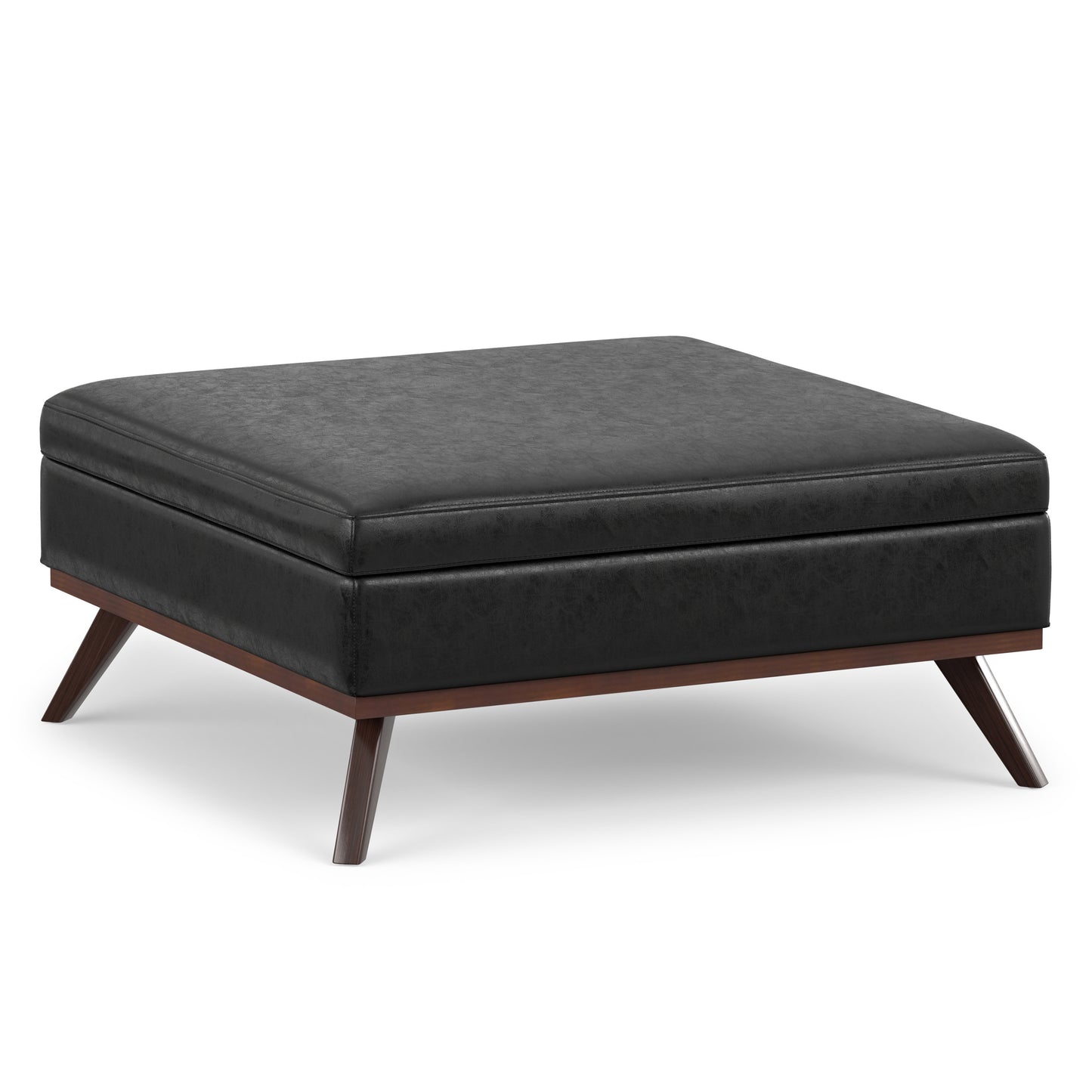 Distressed Black Distressed Vegan Leather | Owen XL Square Coffee Table Storage Ottoman in Distressed Vegan Leather