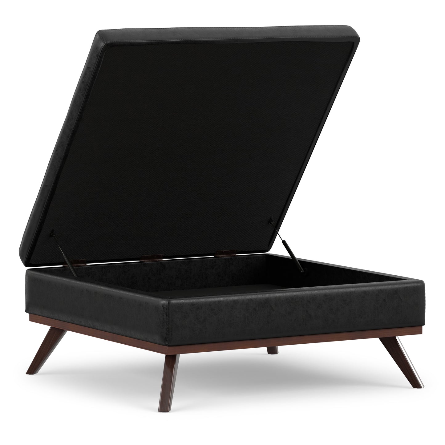 Distressed Black Distressed Vegan Leather | Owen XL Square Coffee Table Storage Ottoman in Distressed Vegan Leather