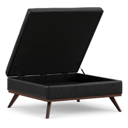 Distressed Black Distressed Vegan Leather | Owen XL Square Coffee Table Storage Ottoman in Distressed Vegan Leather