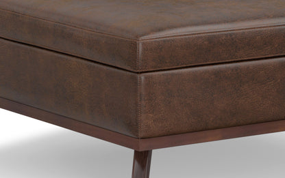 Distressed Chestnut Brown Distressed Vegan Leather | Owen XL Square Storage Ottoman
