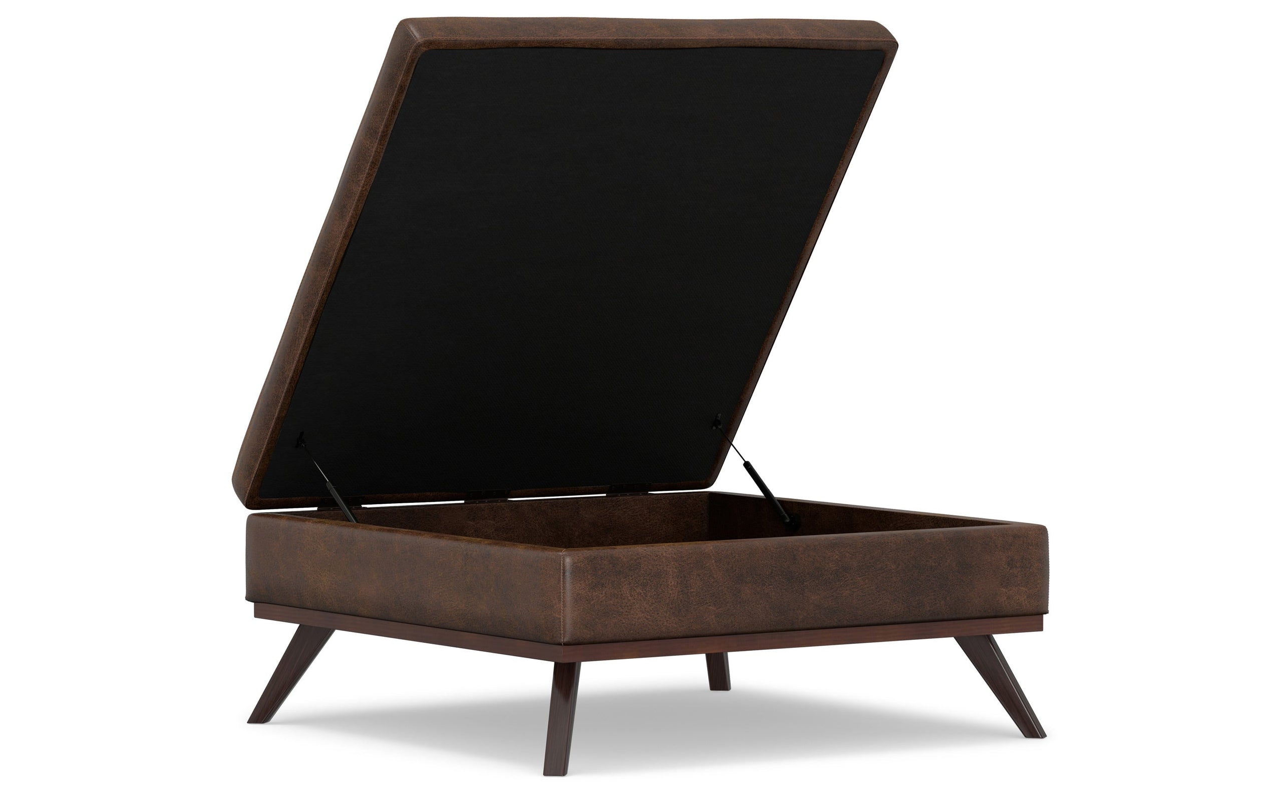 Distressed Chestnut Brown Distressed Vegan Leather | Owen XL Square Storage Ottoman