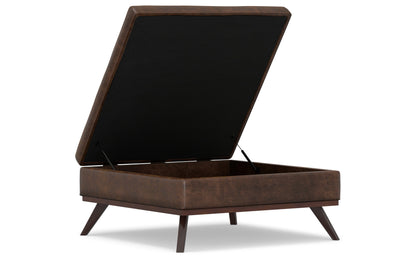 Distressed Chestnut Brown Distressed Vegan Leather | Owen XL Square Storage Ottoman