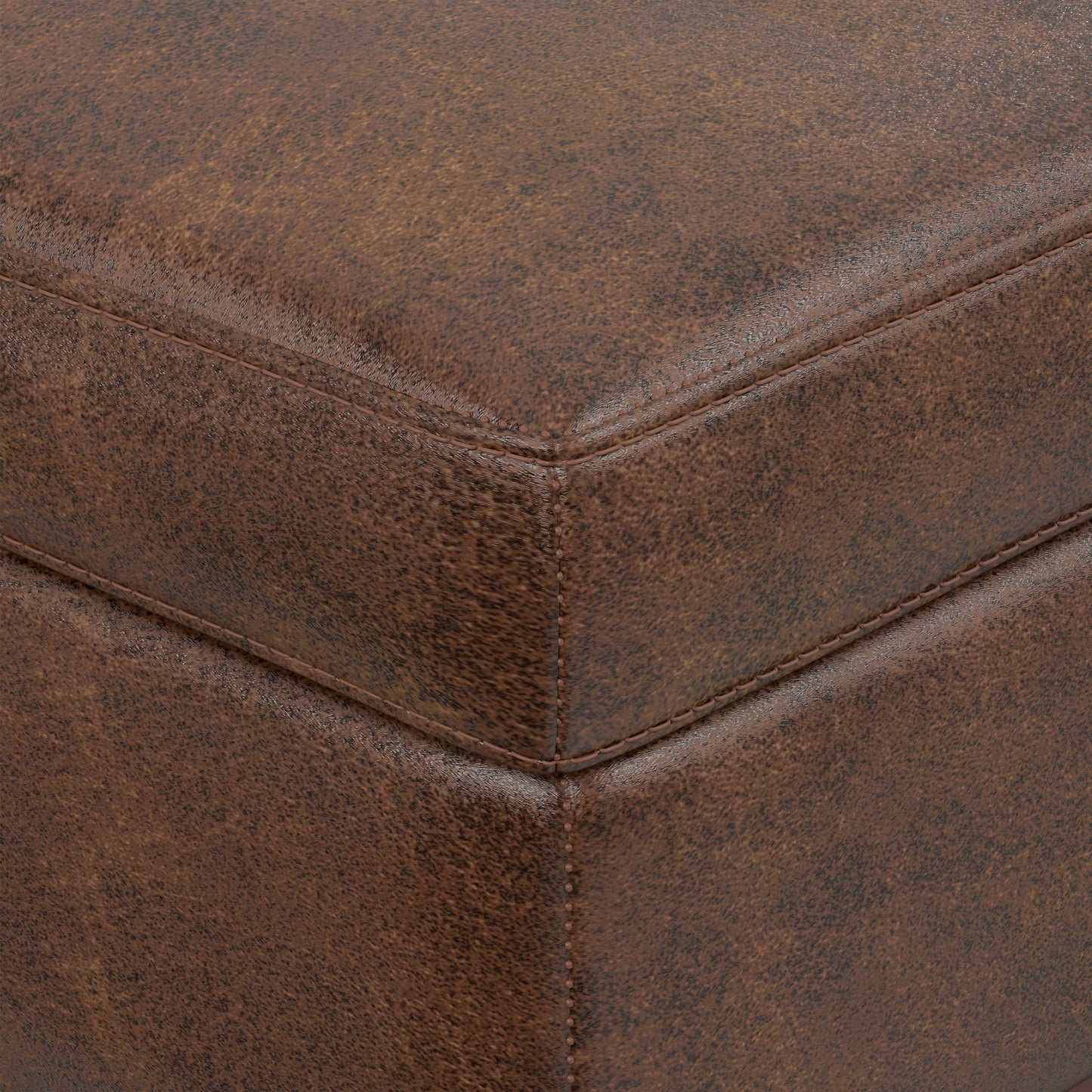 Distressed Chestnut Brown Distressed Vegan Leather | Owen XL Square Coffee Table Storage Ottoman in Distressed Vegan Leather