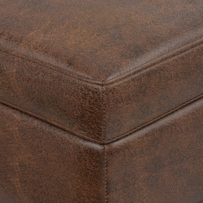 Distressed Chestnut Brown Distressed Vegan Leather | Owen XL Square Coffee Table Storage Ottoman in Distressed Vegan Leather