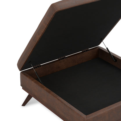 Distressed Chestnut Brown Distressed Vegan Leather | Owen XL Square Coffee Table Storage Ottoman in Distressed Vegan Leather