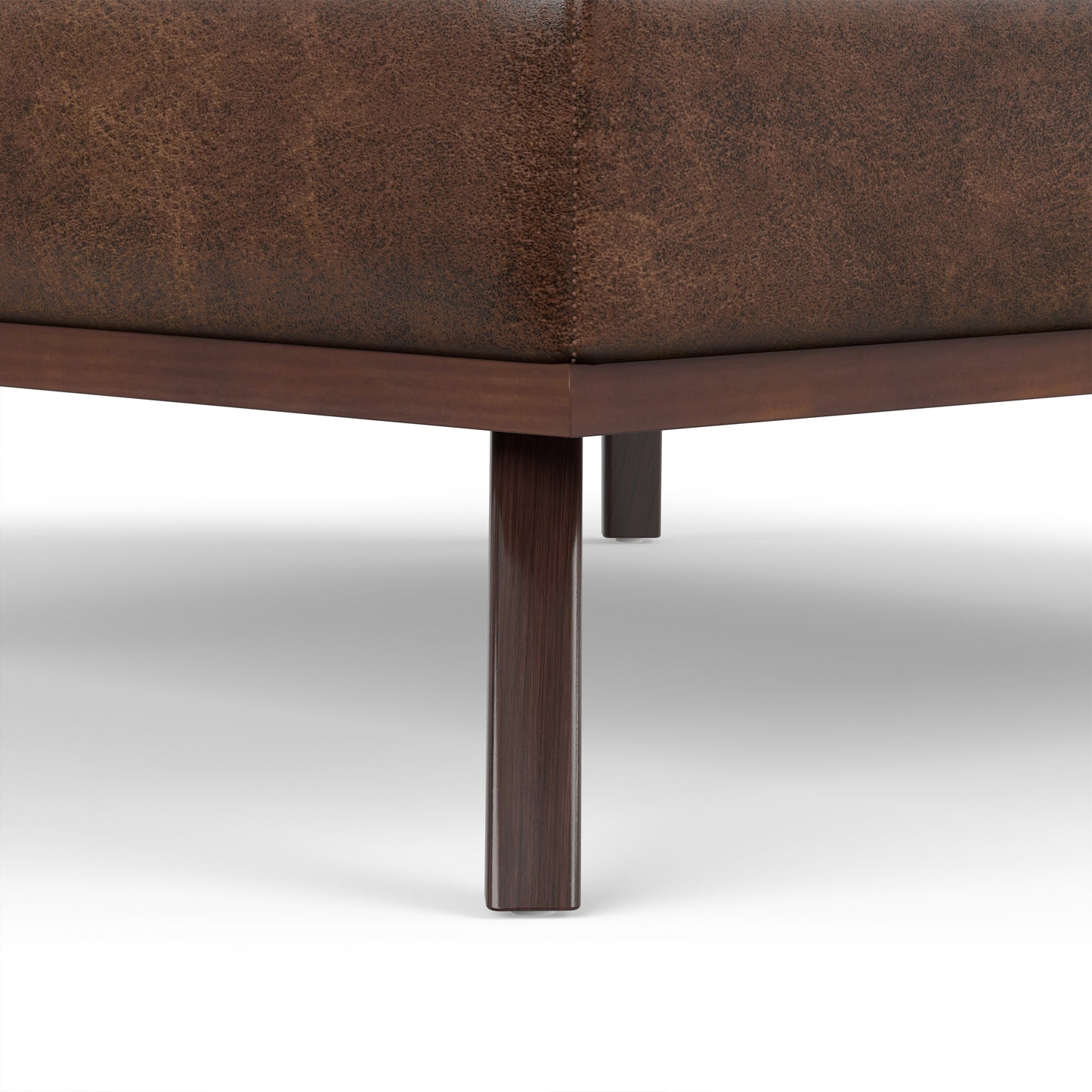 Distressed Chestnut Brown Distressed Vegan Leather | Owen XL Square Coffee Table Storage Ottoman in Distressed Vegan Leather