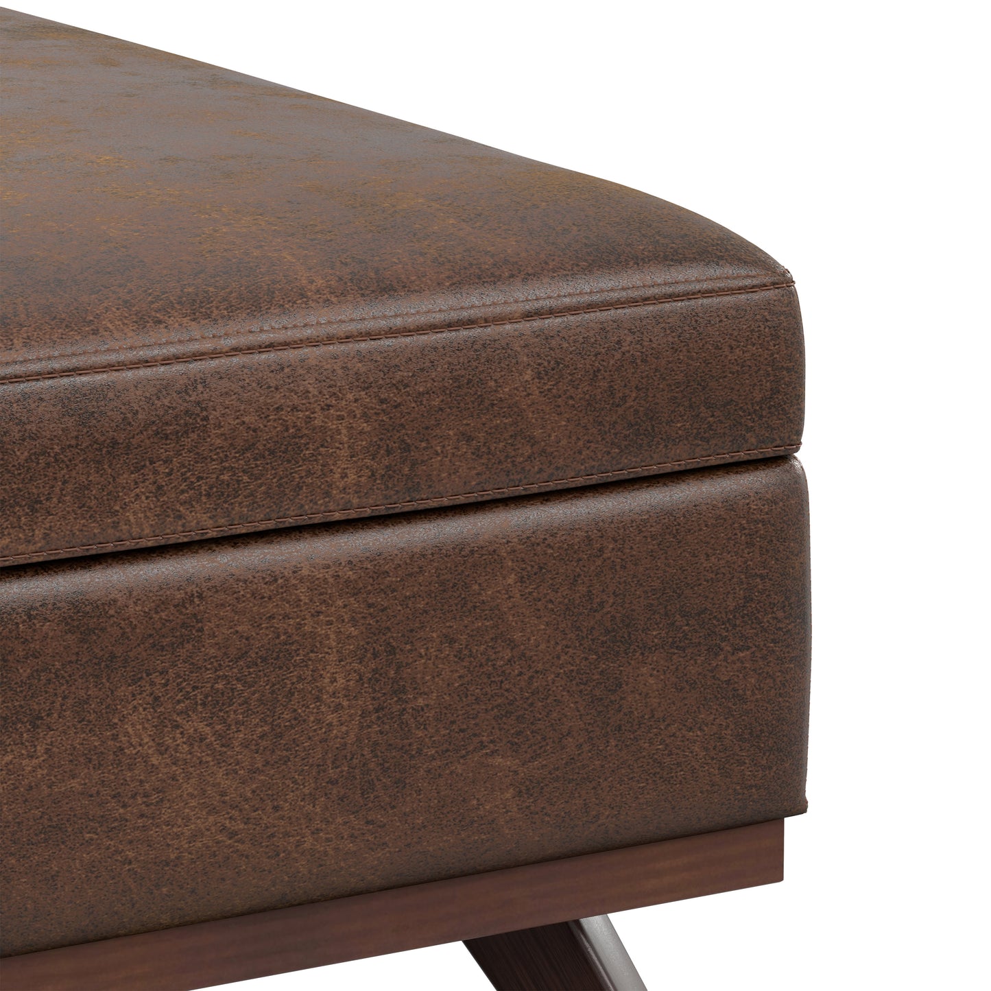 Distressed Chestnut Brown Distressed Vegan Leather | Owen XL Square Coffee Table Storage Ottoman in Distressed Vegan Leather