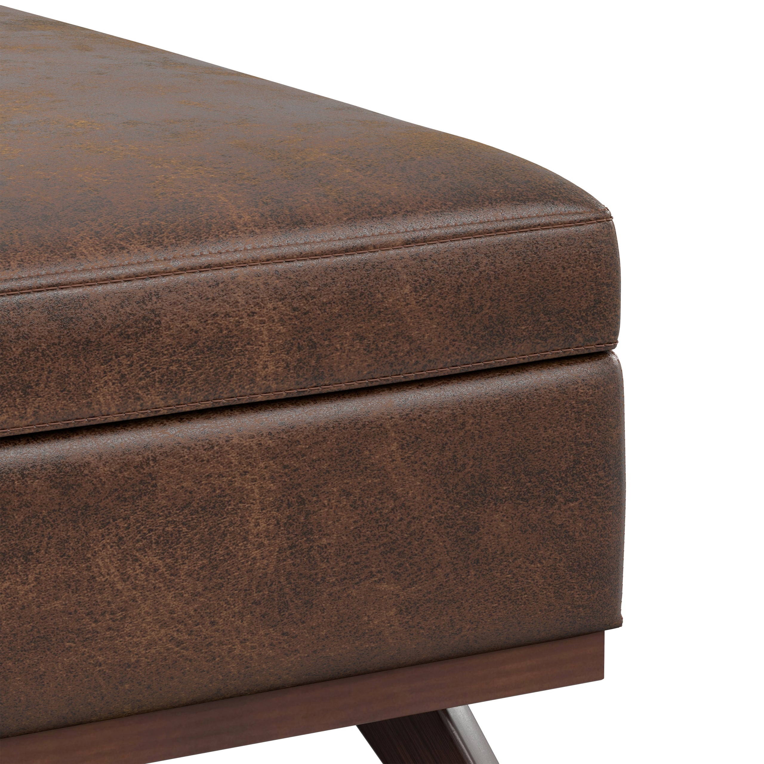 Distressed Chestnut Brown Distressed Vegan Leather | Owen XL Square Coffee Table Storage Ottoman in Distressed Vegan Leather