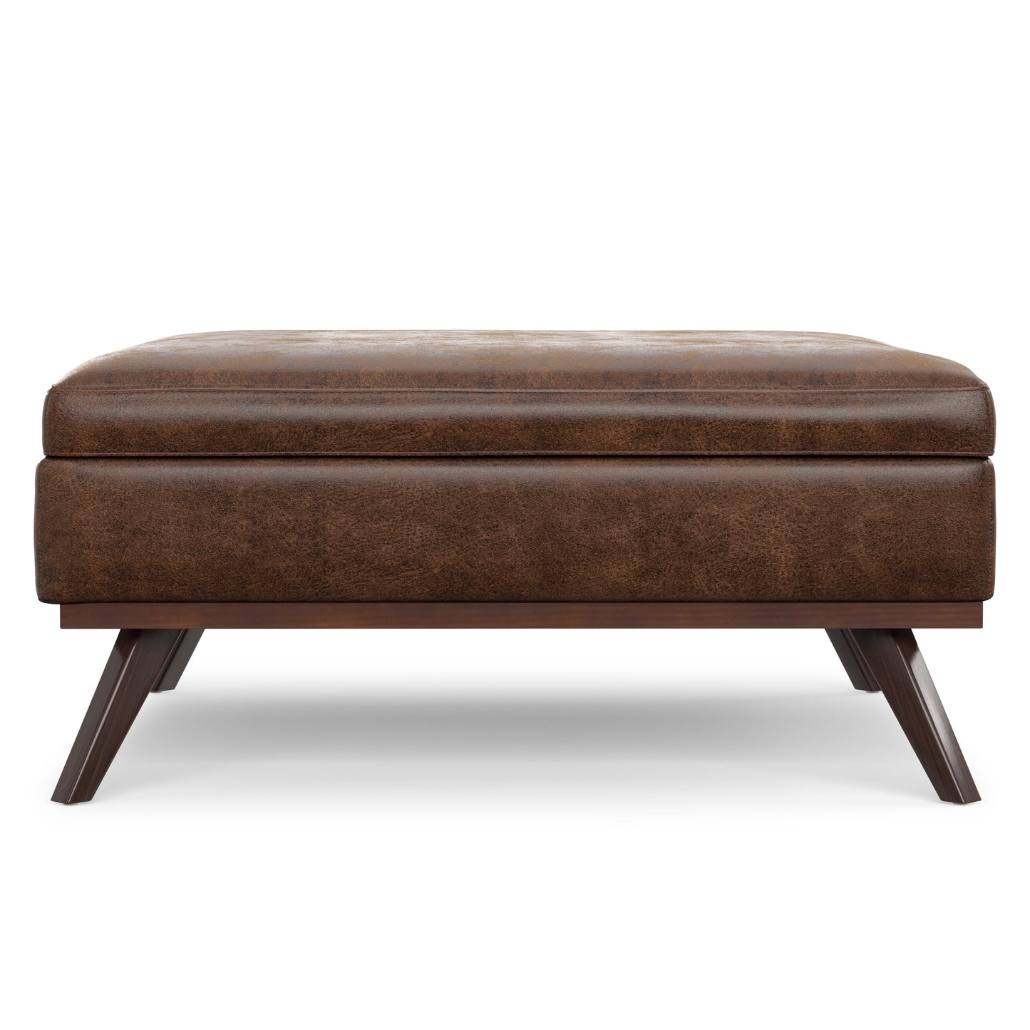 Distressed Chestnut Brown Distressed Vegan Leather | Owen XL Square Coffee Table Storage Ottoman in Distressed Vegan Leather