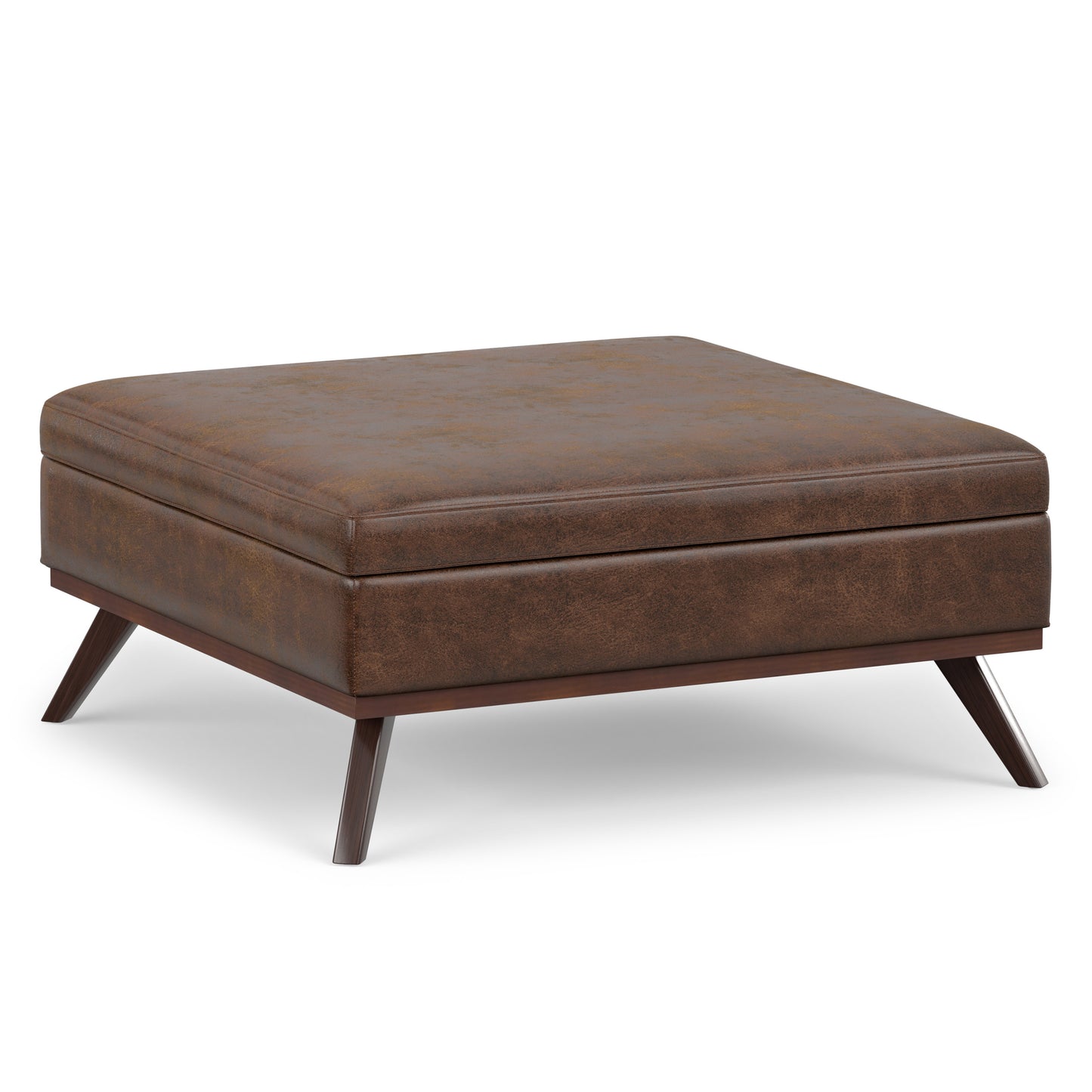 Distressed Chestnut Brown Distressed Vegan Leather | Owen XL Square Coffee Table Storage Ottoman in Distressed Vegan Leather