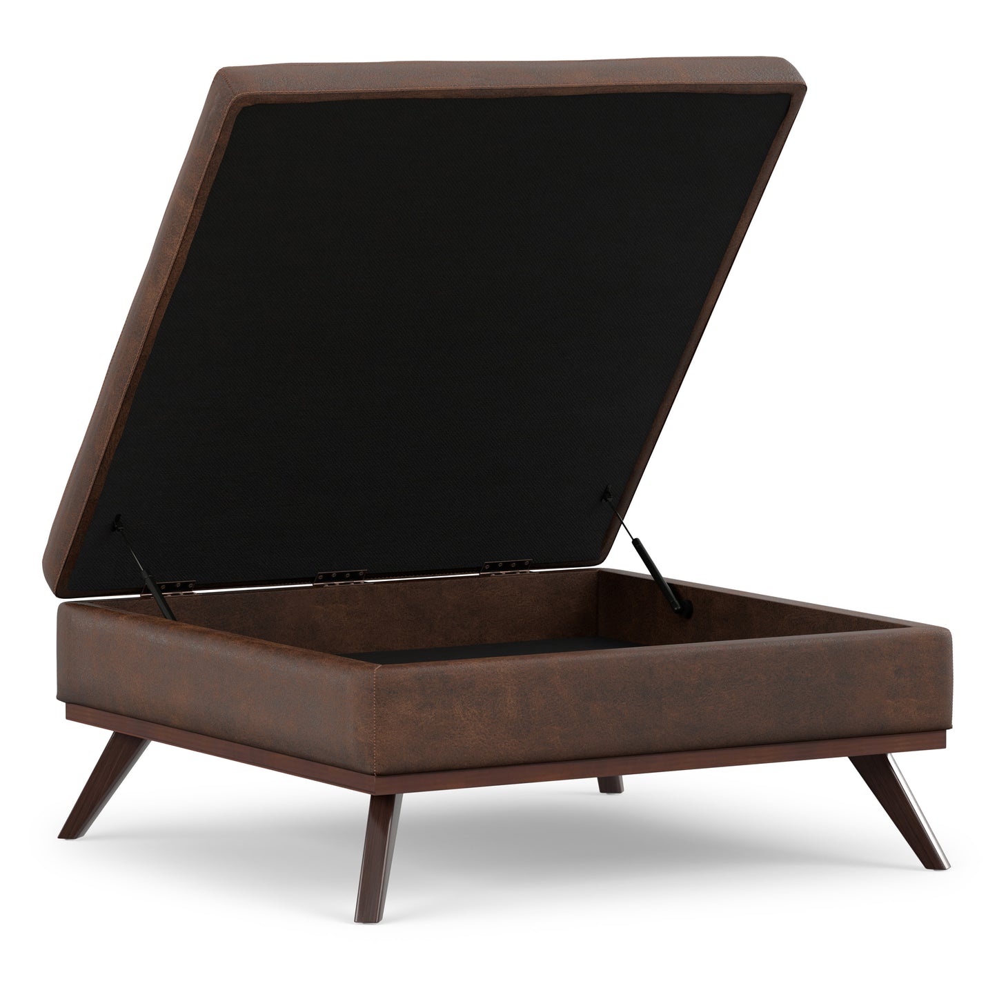Distressed Chestnut Brown Distressed Vegan Leather | Owen XL Square Coffee Table Storage Ottoman in Distressed Vegan Leather