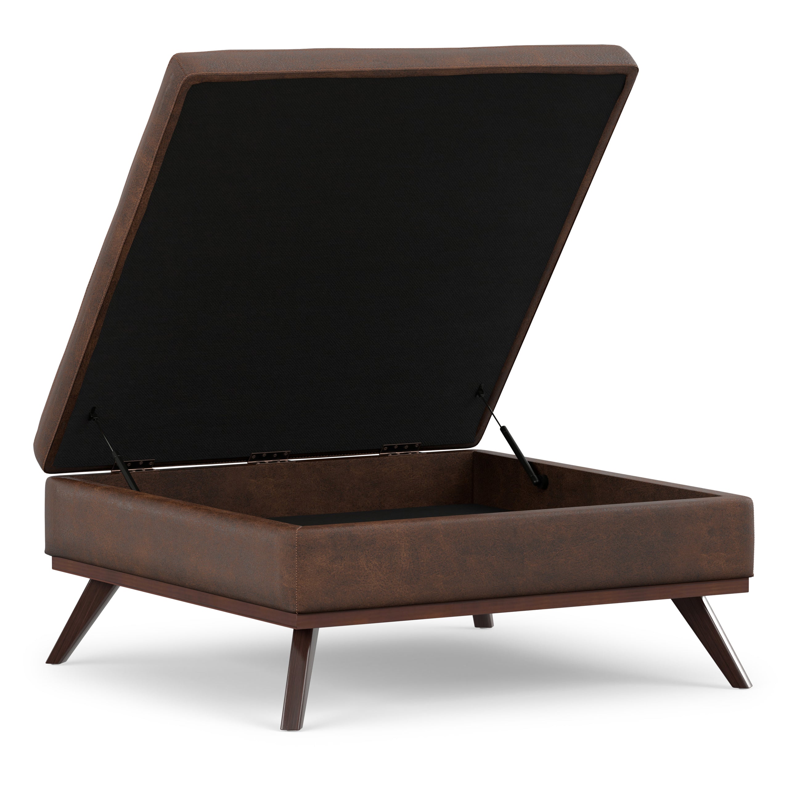 Distressed Chestnut Brown Distressed Vegan Leather | Owen XL Square Coffee Table Storage Ottoman in Distressed Vegan Leather