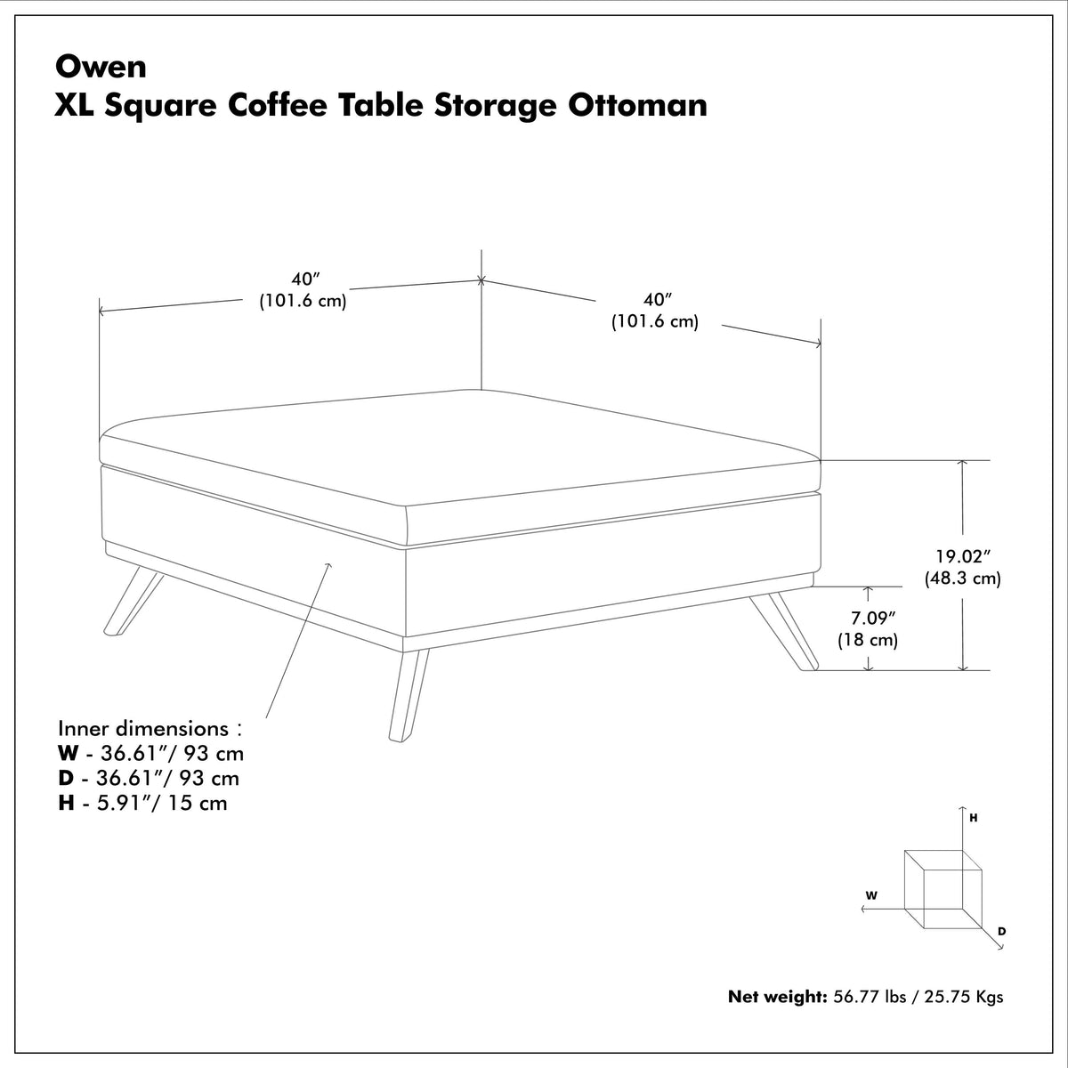 Distressed Saddle Brown Distressed Vegan Leather | Owen XL Square Coffee Table Storage Ottoman in Distressed Vegan Leather