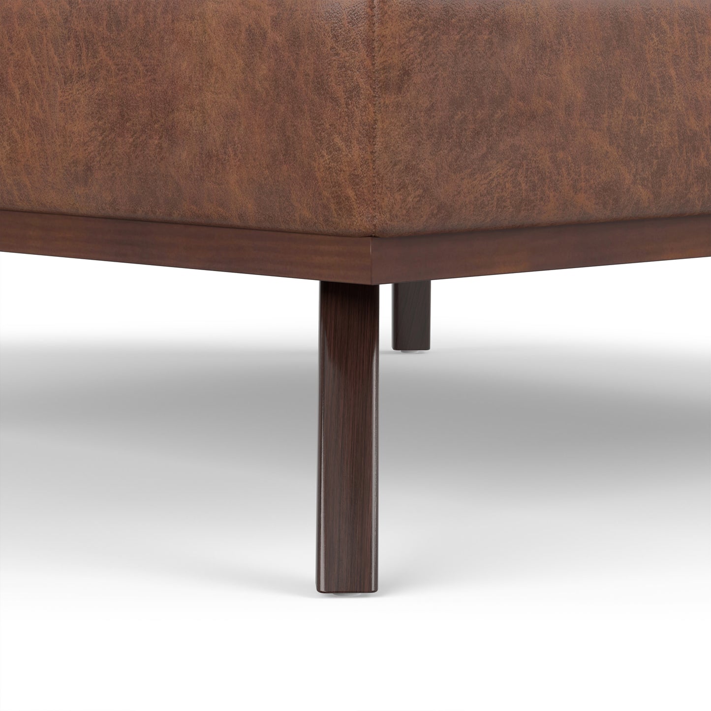 Distressed Saddle Brown Distressed Vegan Leather | Owen XL Square Coffee Table Storage Ottoman in Distressed Vegan Leather