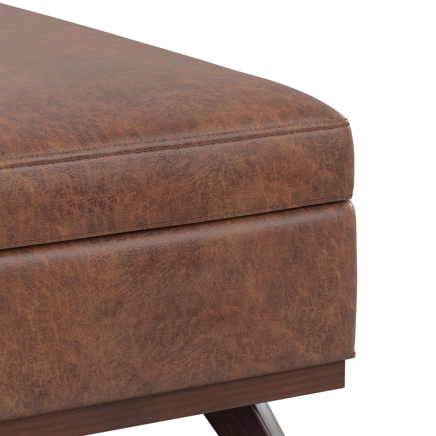 Distressed Saddle Brown Distressed Vegan Leather | Owen XL Square Coffee Table Storage Ottoman in Distressed Vegan Leather