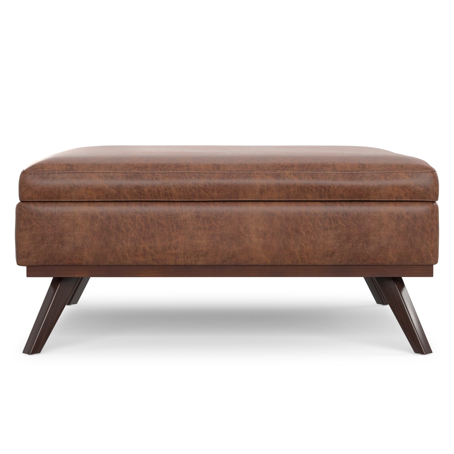 Distressed Saddle Brown Distressed Vegan Leather | Owen XL Square Coffee Table Storage Ottoman in Distressed Vegan Leather