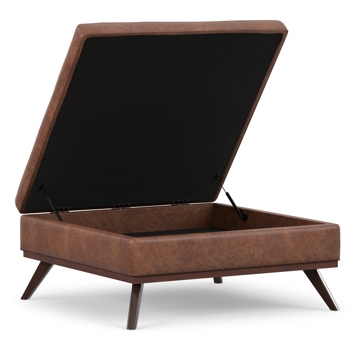 Distressed Saddle Brown Distressed Vegan Leather | Owen XL Square Coffee Table Storage Ottoman in Distressed Vegan Leather