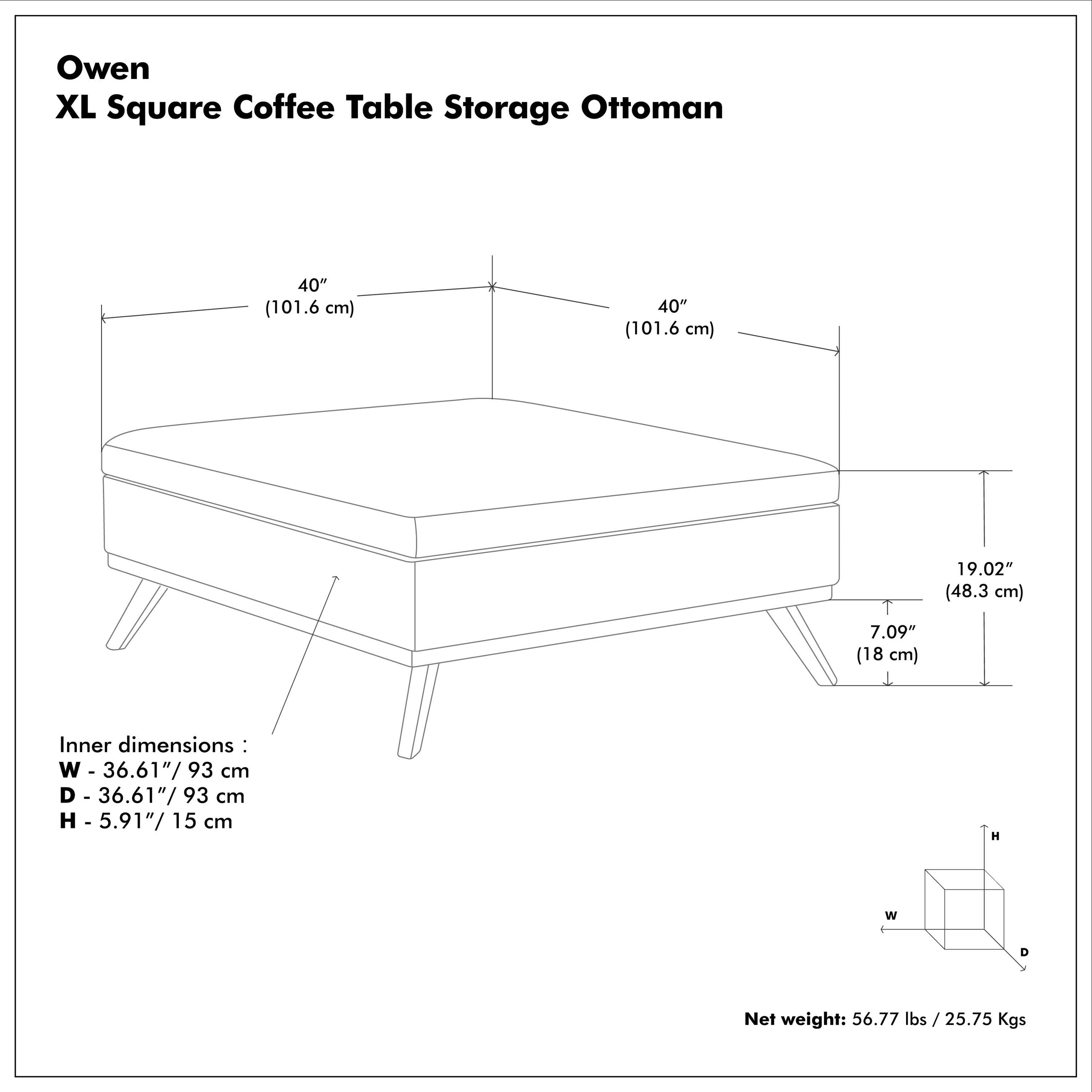 Distressed Grey Taupe Distressed Vegan Leather | Owen XL Square Coffee Table Storage Ottoman in Distressed Vegan Leather