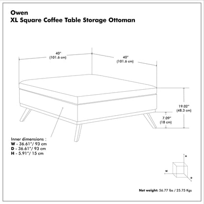 Distressed Grey Taupe Distressed Vegan Leather | Owen XL Square Coffee Table Storage Ottoman in Distressed Vegan Leather