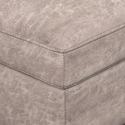 Distressed Grey Taupe Distressed Vegan Leather | Owen XL Square Coffee Table Storage Ottoman in Distressed Vegan Leather