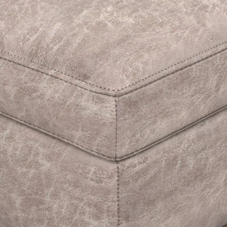 Distressed Grey Taupe Distressed Vegan Leather | Owen XL Square Coffee Table Storage Ottoman in Distressed Vegan Leather