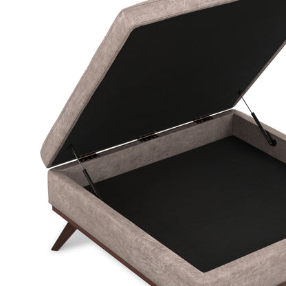 Distressed Grey Taupe Distressed Vegan Leather | Owen XL Square Coffee Table Storage Ottoman in Distressed Vegan Leather