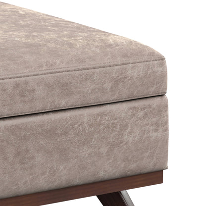 Distressed Grey Taupe Distressed Vegan Leather | Owen XL Square Coffee Table Storage Ottoman in Distressed Vegan Leather
