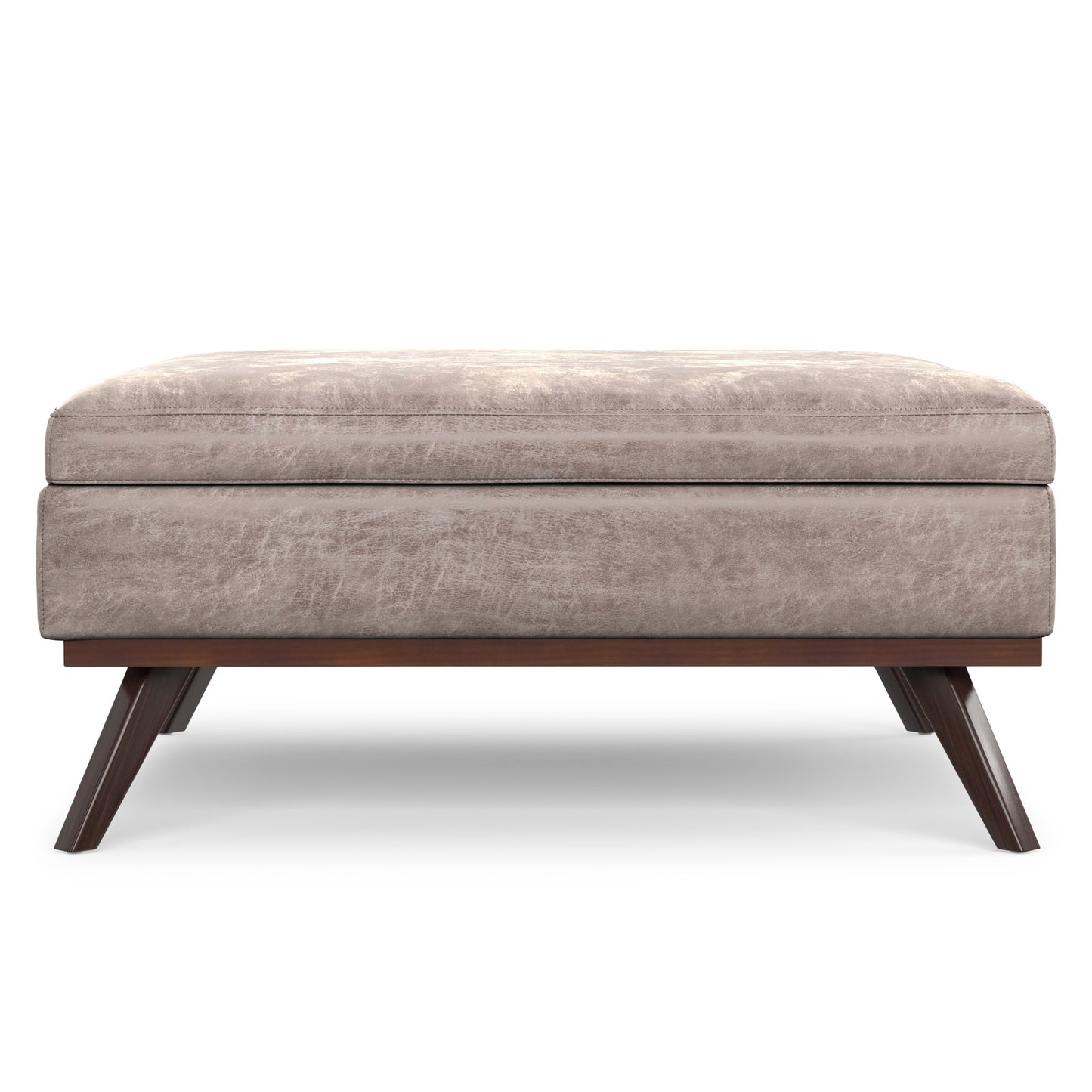 Distressed Grey Taupe Distressed Vegan Leather | Owen XL Square Coffee Table Storage Ottoman in Distressed Vegan Leather