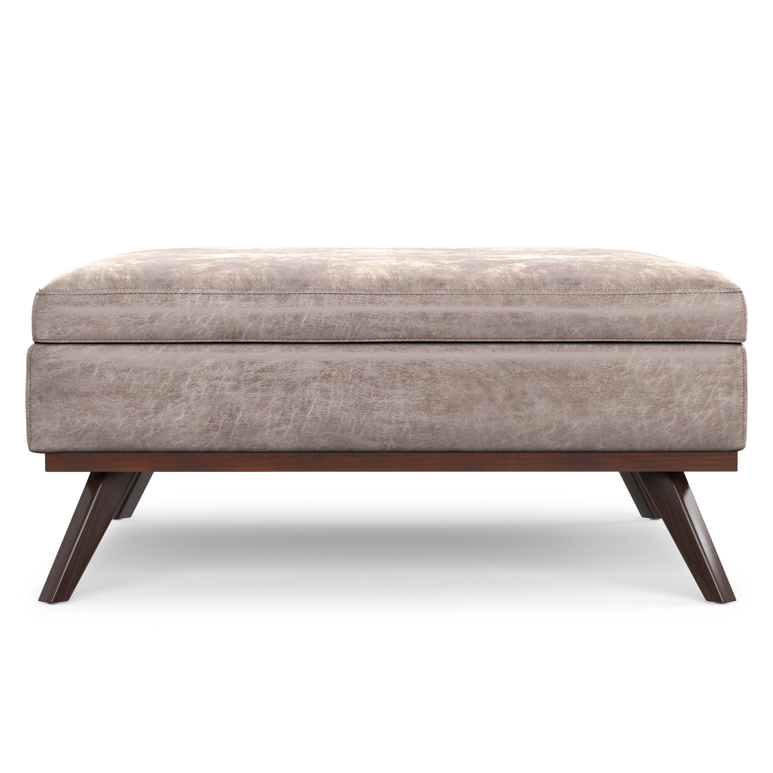 Distressed Grey Taupe Distressed Vegan Leather | Owen XL Square Coffee Table Storage Ottoman in Distressed Vegan Leather
