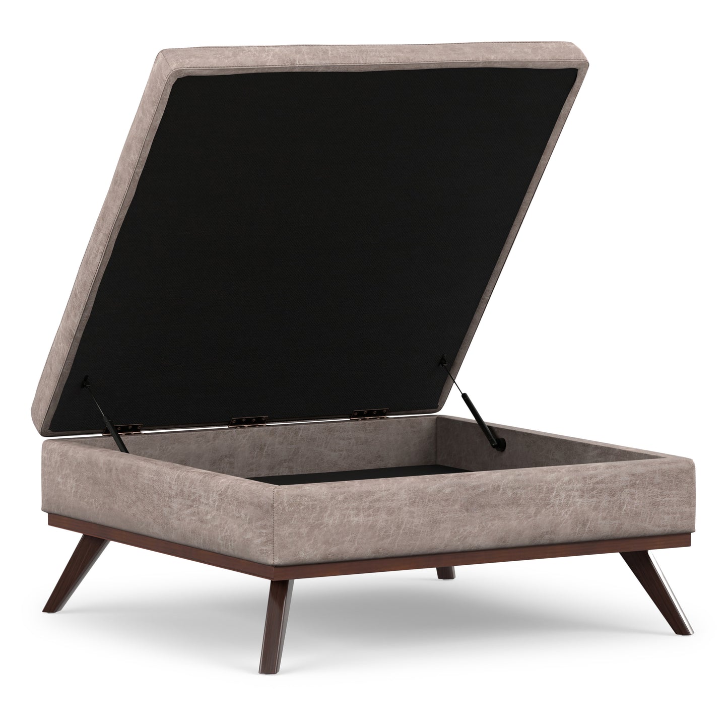 Distressed Grey Taupe Distressed Vegan Leather | Owen XL Square Coffee Table Storage Ottoman in Distressed Vegan Leather