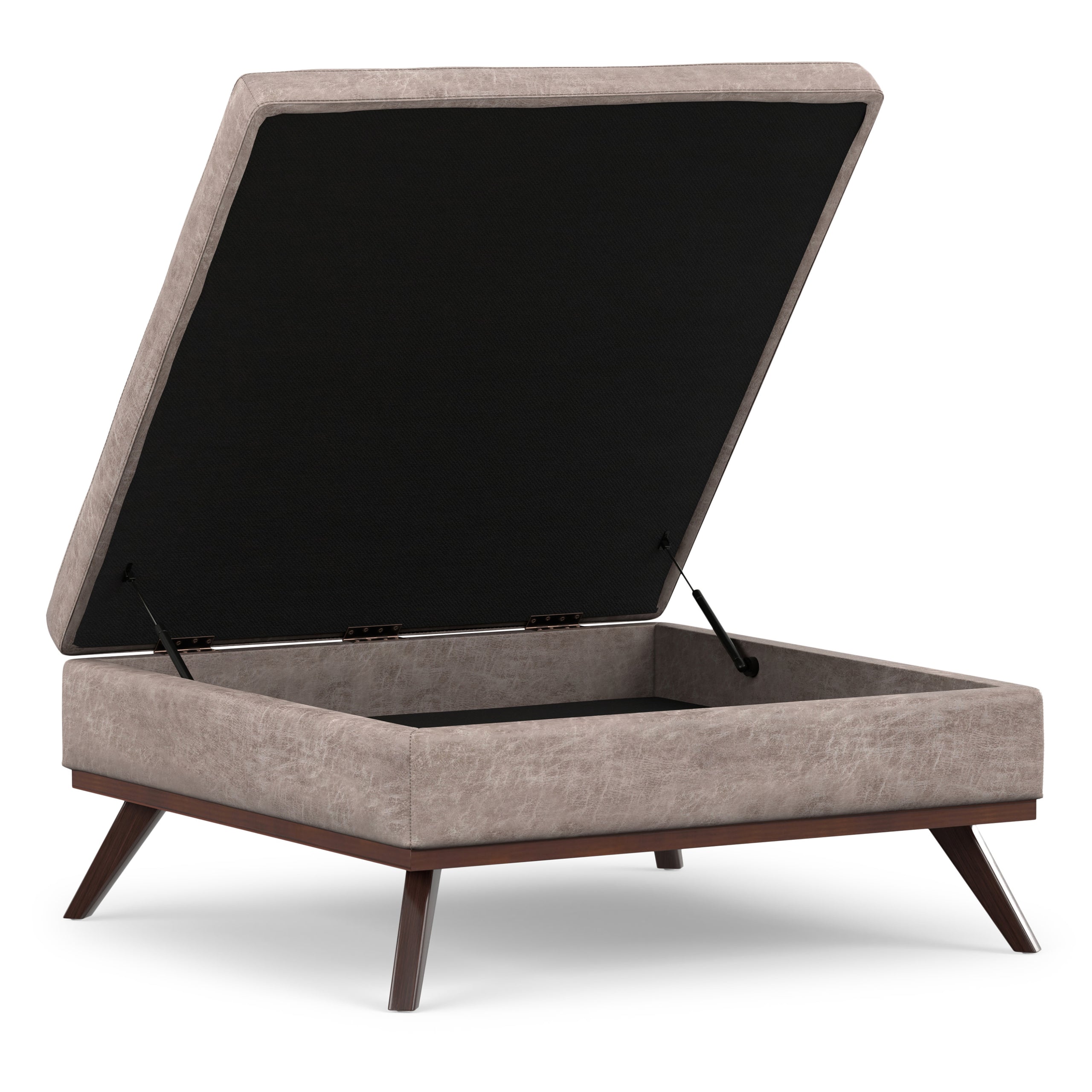 Distressed Grey Taupe Distressed Vegan Leather | Owen XL Square Coffee Table Storage Ottoman in Distressed Vegan Leather