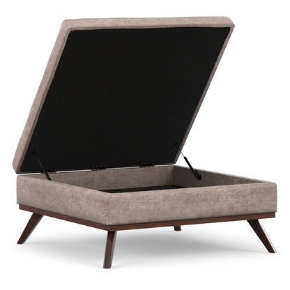 Distressed Grey Taupe Distressed Vegan Leather | Owen XL Square Coffee Table Storage Ottoman in Distressed Vegan Leather