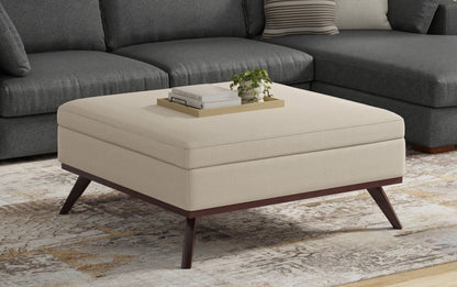 Natural Linen Style Fabric | Owen XL Square Coffee Table Storage Ottoman in Linen Style Fabric