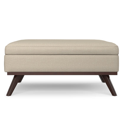 Natural Linen Style Fabric | Owen XL Square Coffee Table Storage Ottoman in Linen Style Fabric
