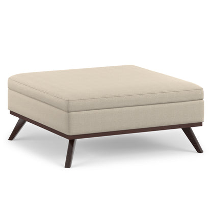 Natural Linen Style Fabric | Owen XL Square Coffee Table Storage Ottoman in Linen Style Fabric