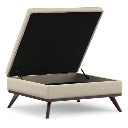 Natural Linen Style Fabric | Owen XL Square Coffee Table Storage Ottoman in Linen Style Fabric