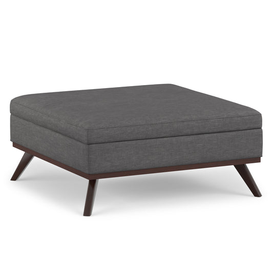 Slate Grey Linen Style Fabric | Owen XL Square Coffee Table Storage Ottoman in Linen Style Fabric