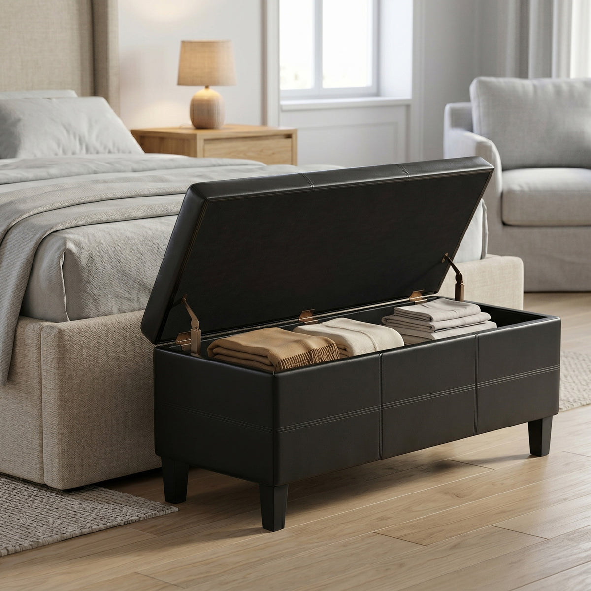 Midnight Black | Afton Storage Ottoman Bench