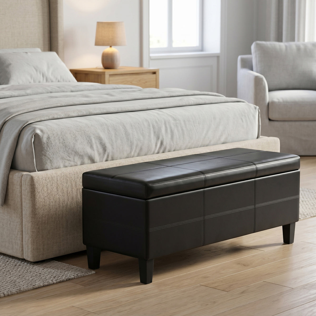 Midnight Black | Afton Storage Ottoman Bench